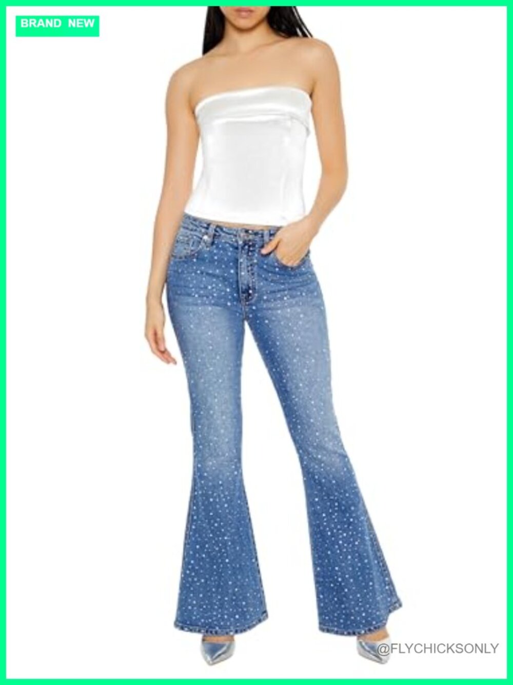 Unbranded Rhinestone High-Rise Flare Jeans